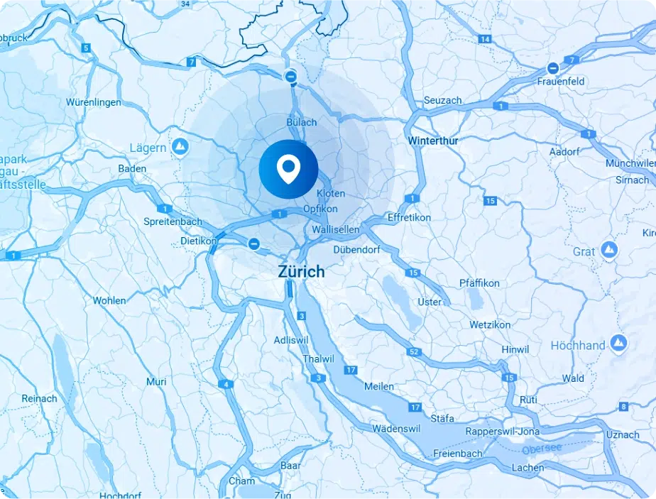 Map of the Zurich region with the ANALYSIT location marked